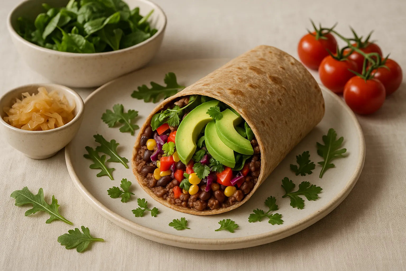 Brown bean wrap with avocado