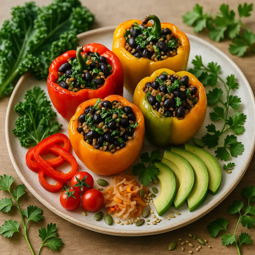 Brown Rice Black Bean Stuffed Peppers