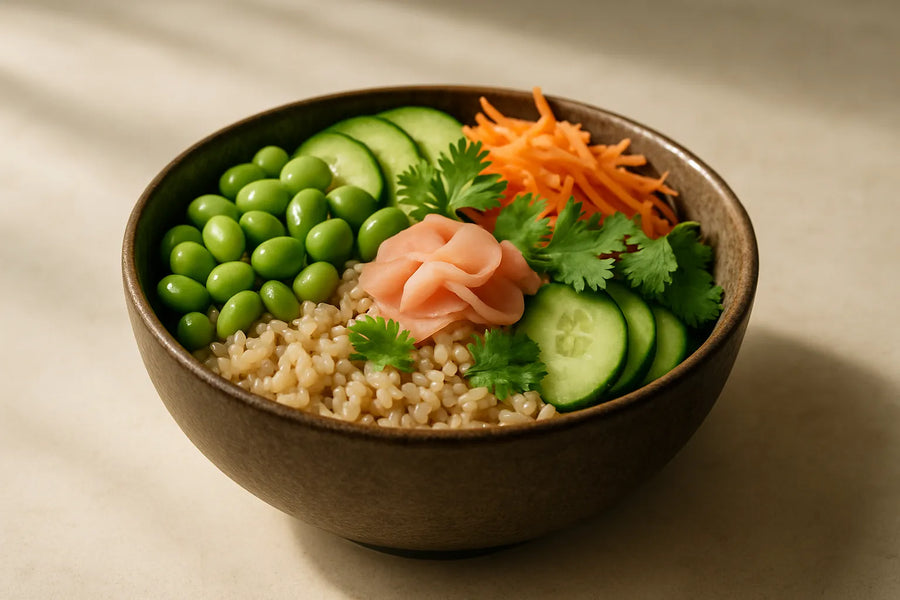 Brown Rice Bowl with Edamame and Pickled Ginger