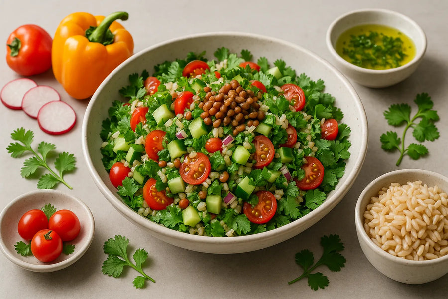 Brown Rice Tabbouleh with Lentils
