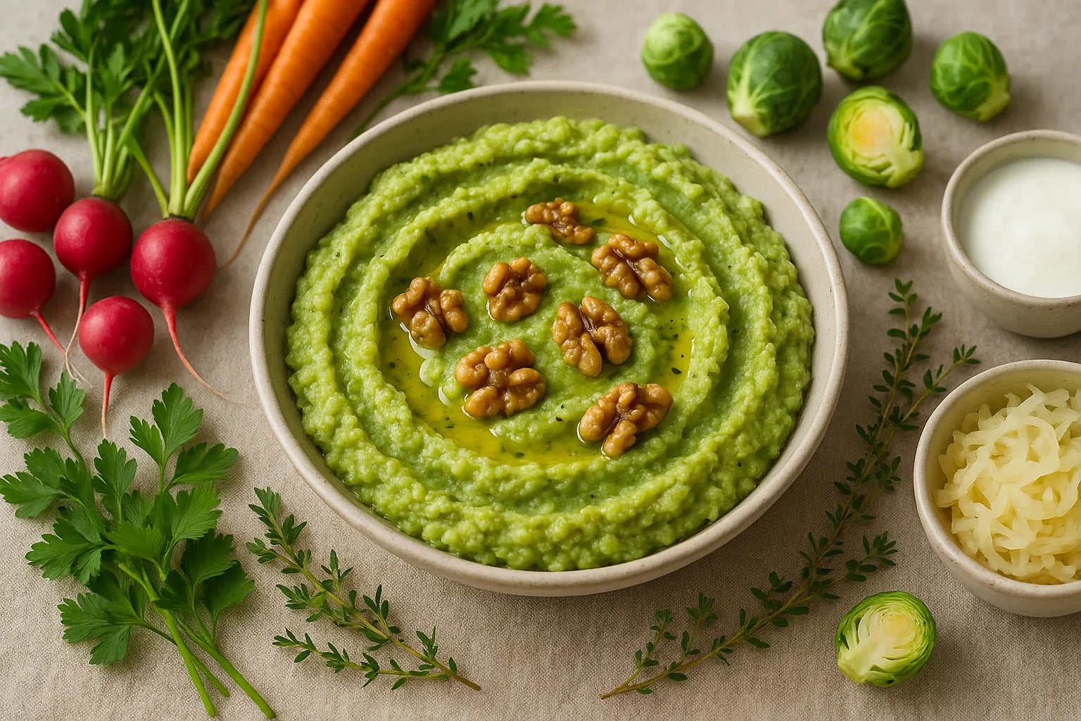 Brussels sprout mash with walnuts