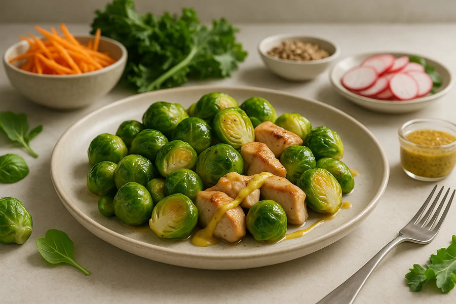 Brussels sprouts with chicken and mustard