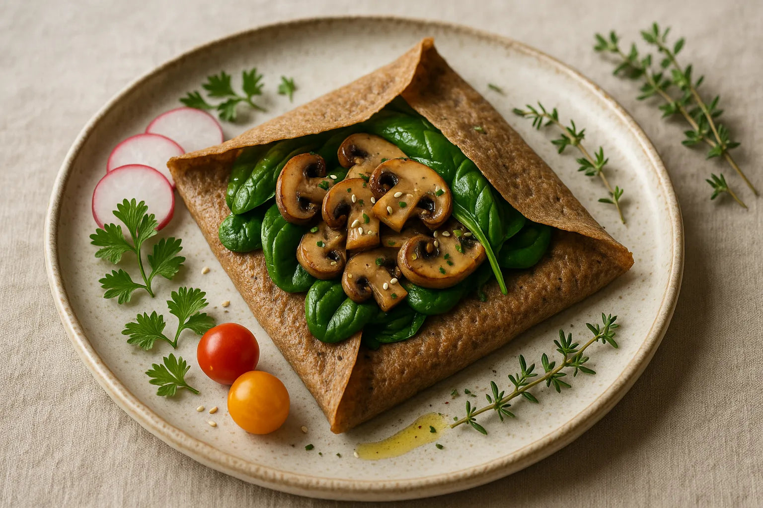 Buckwheat Galette with Mushrooms and Spinach