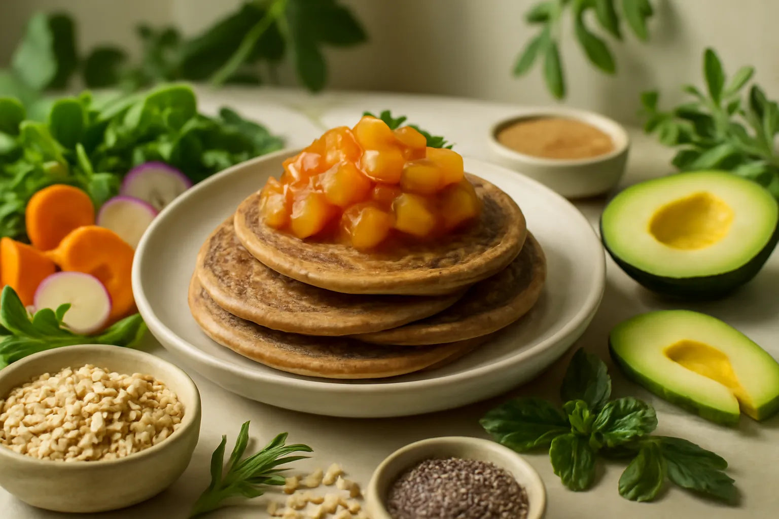 Buckwheat pancakes with apple compote