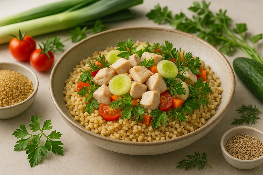 Bulgur with chicken and leek