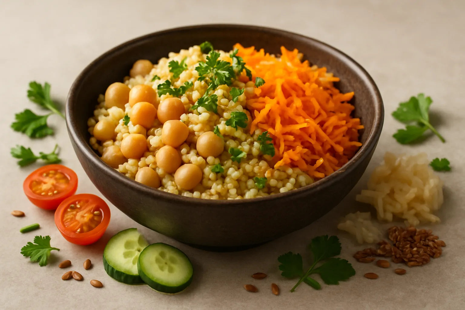 Bulgur with chickpeas and carrot