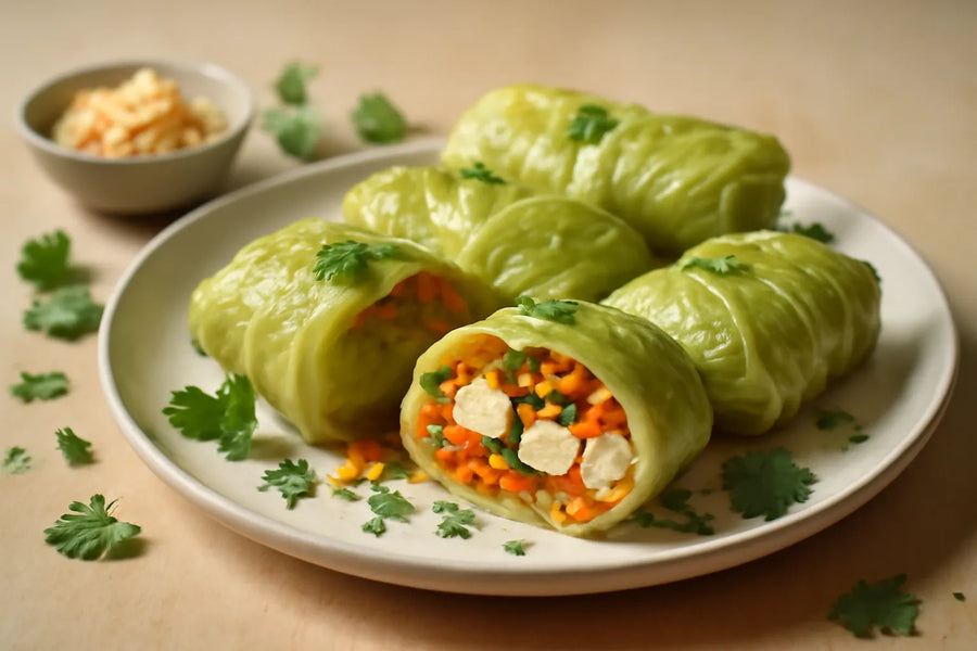 Cabbage rolls with tofu and vegetables