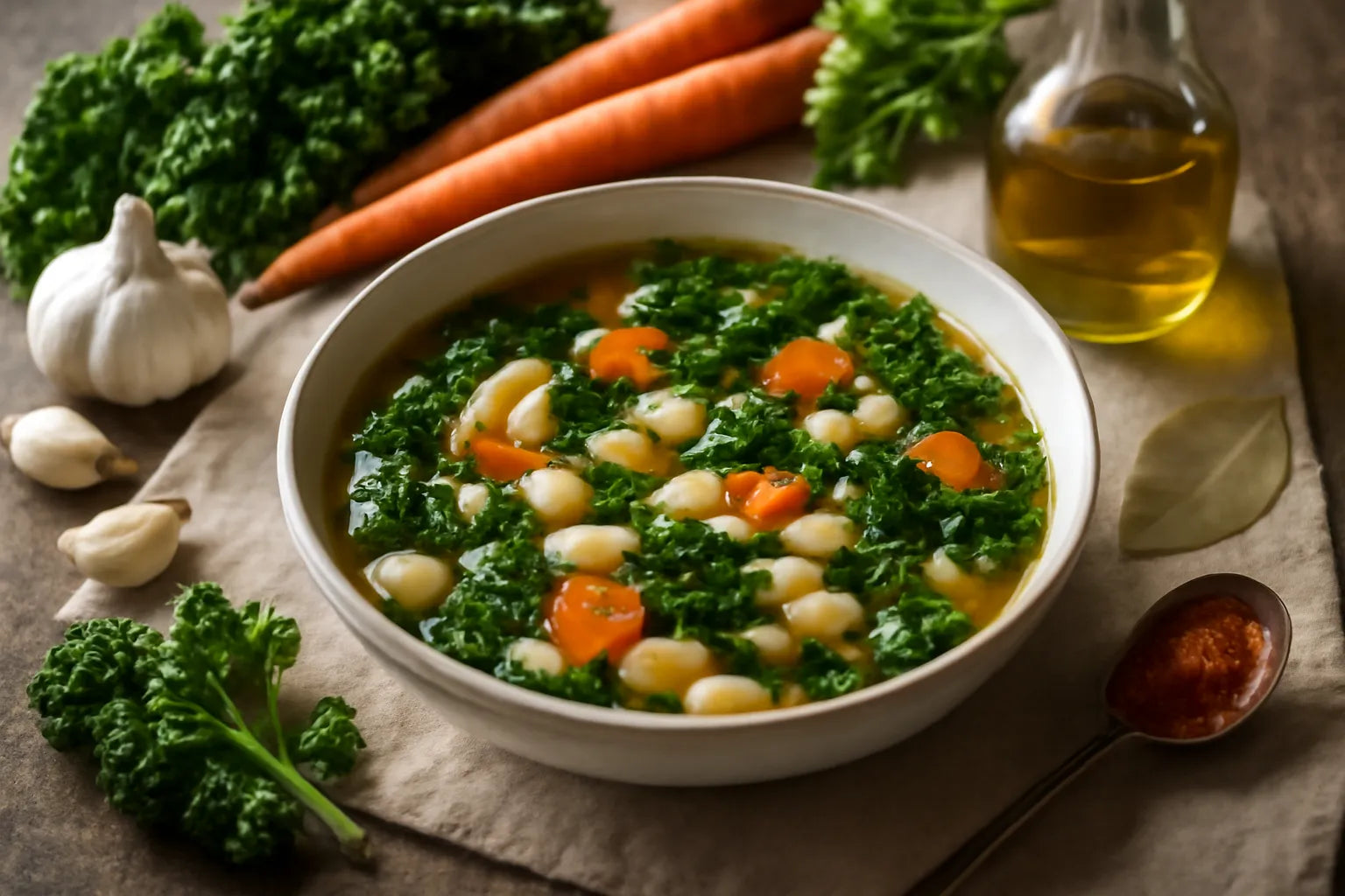 Caldo gallego léger avec haricots et légumes verts