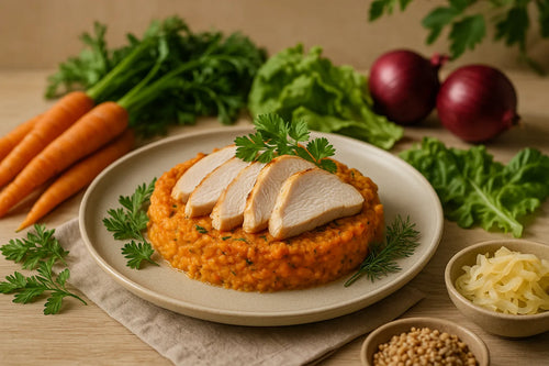 Carrot and onion mash casserole with turkey
