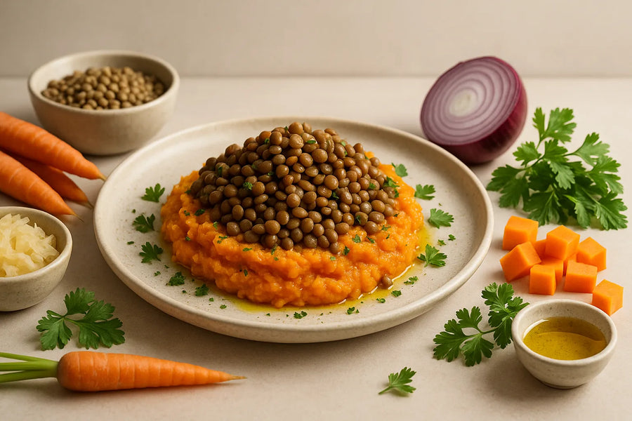 Carrot and onion mash with lentils