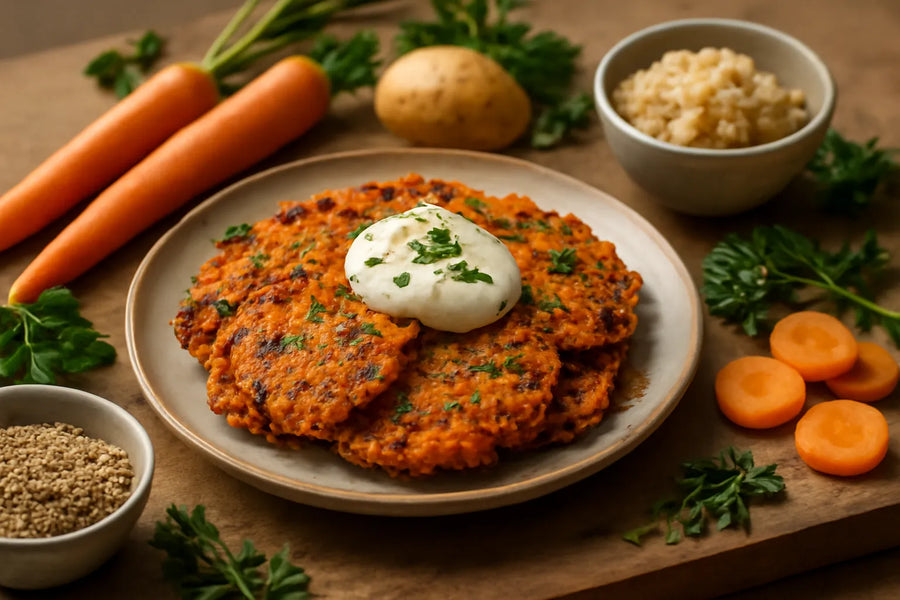 Carrot potato pancakes with quark