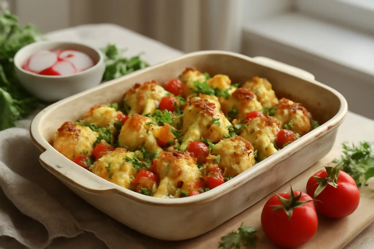 Gratinado de coliflor con tomate y hierbas