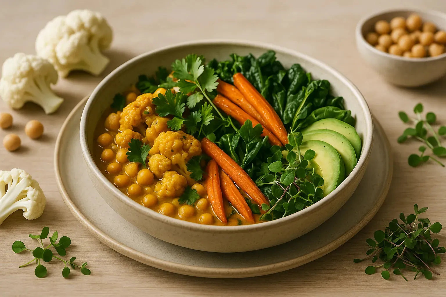 Blumenkohl-Kichererbsen-Curry-Bowl