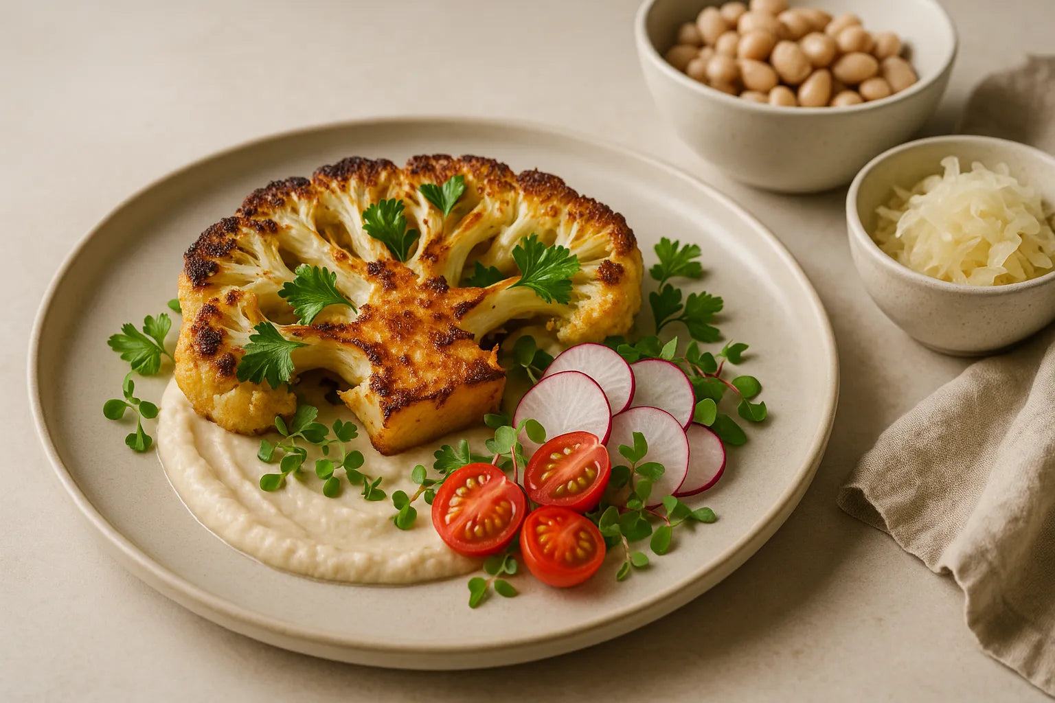 Cauliflower steak with bean puree