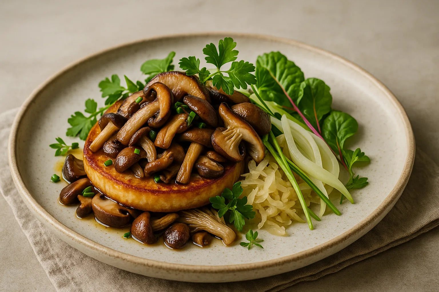 Celeriac steak with mushrooms
