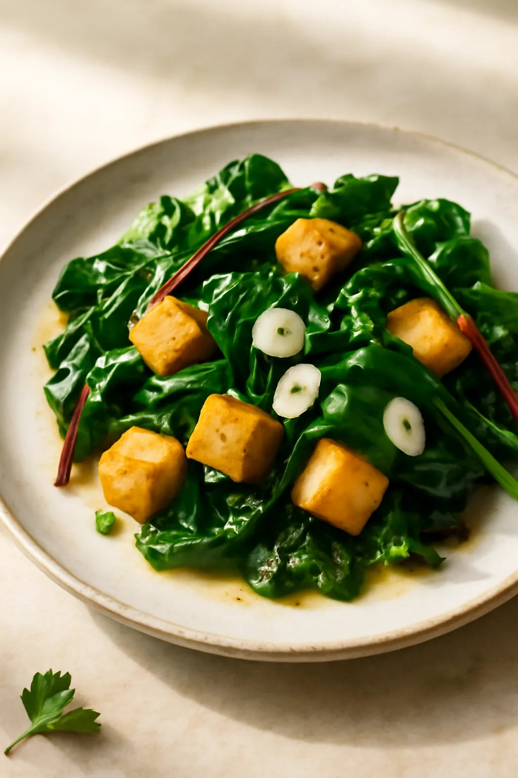 Snijbiet met aardappelen en knoflook