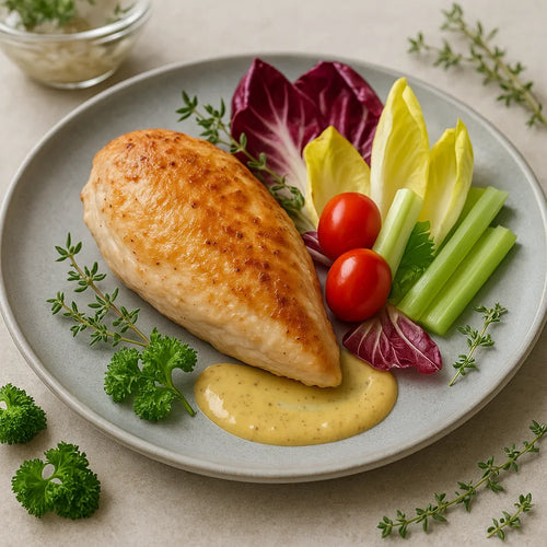 Chicken breast with chicory and mustard sauce