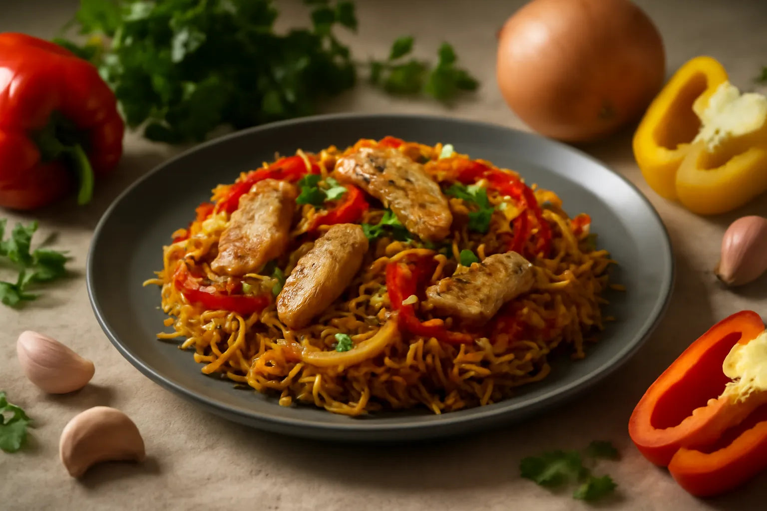 Kip fideuà met paprika