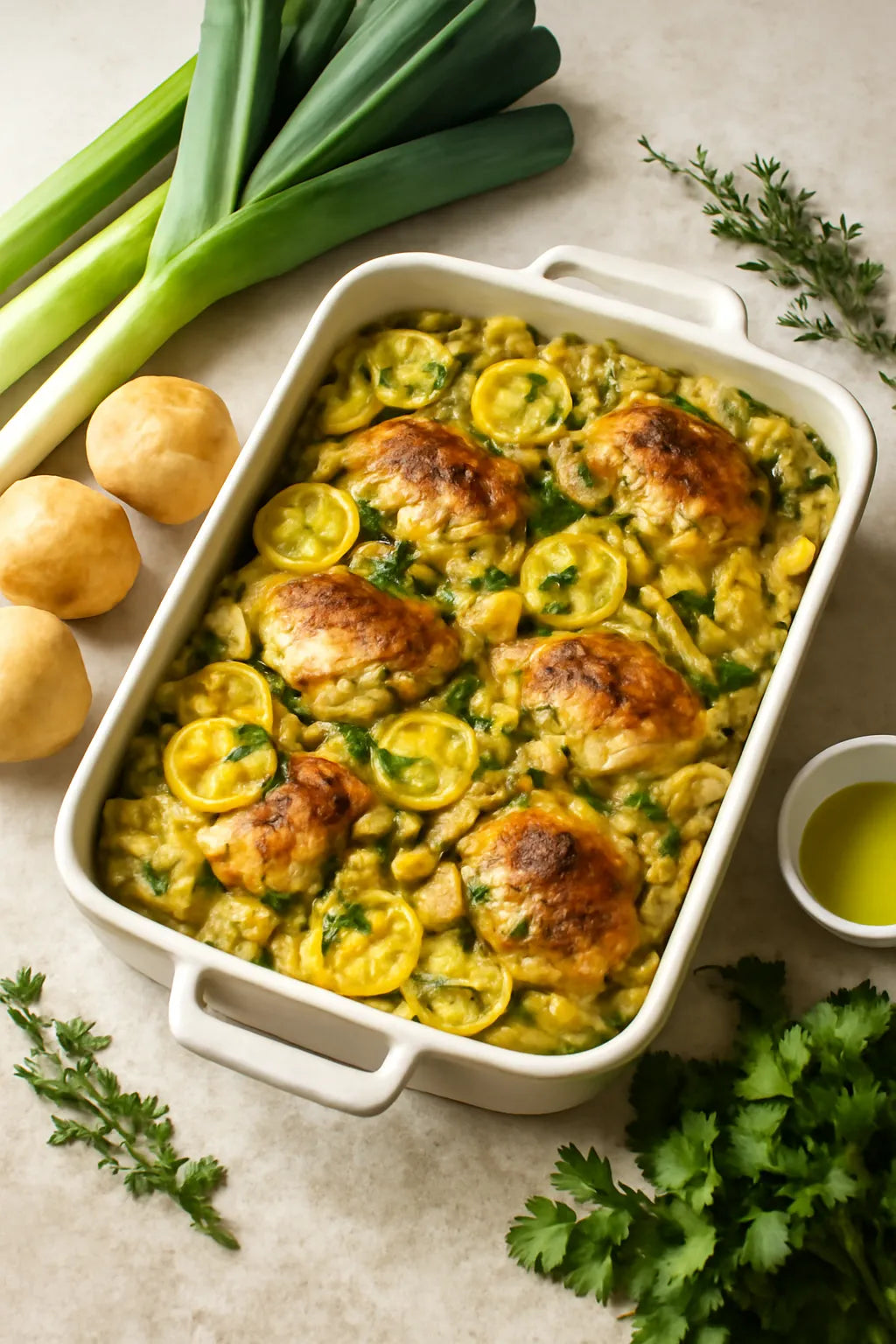 Chicken potato bake with leeks