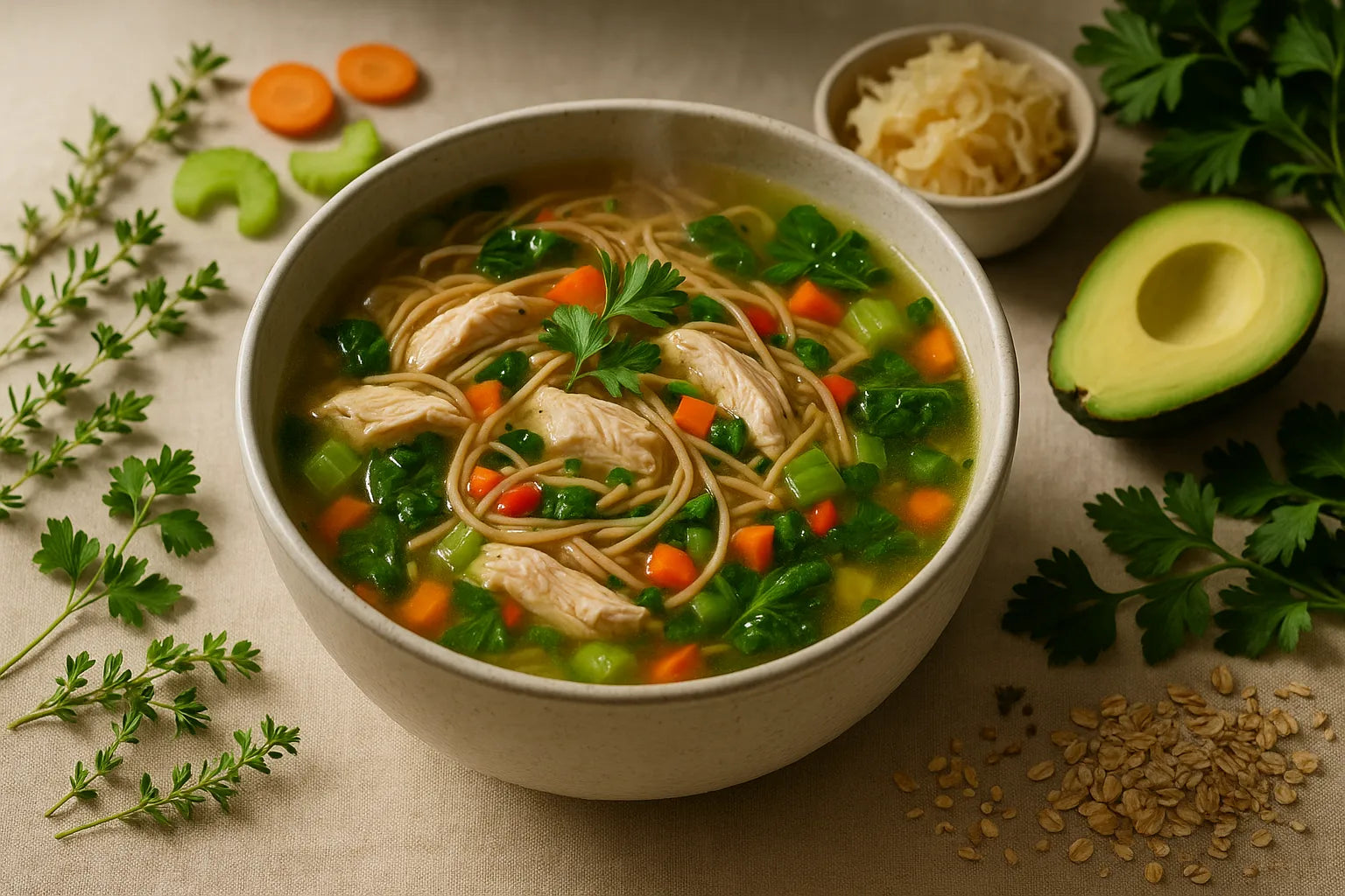 Chicken soup with whole-grain vermicelli