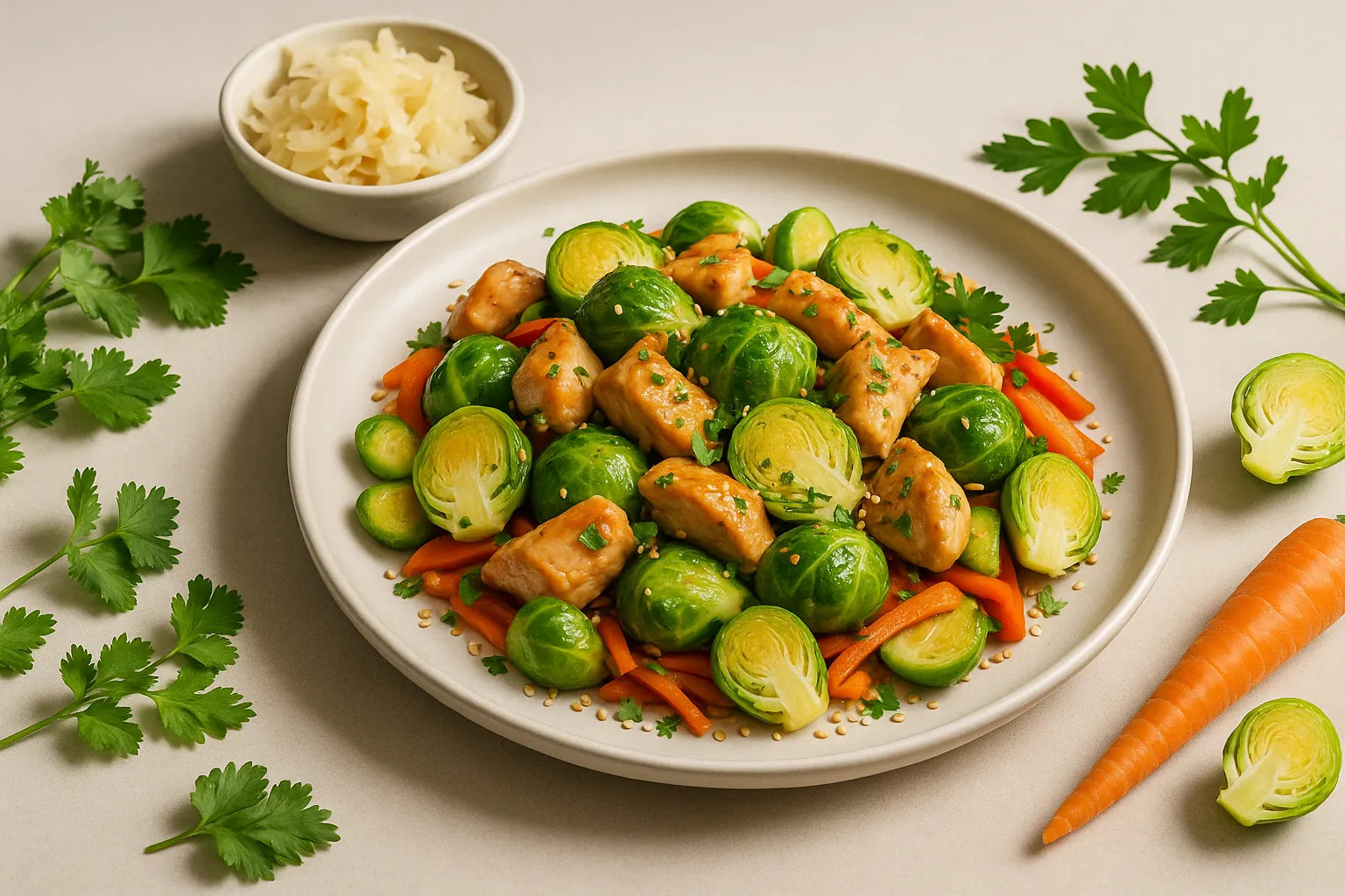 Chicken stir-fry with Brussels sprouts