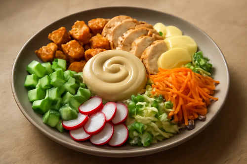 Chicken Sweet Potato Ginger Tahini Pokebowl