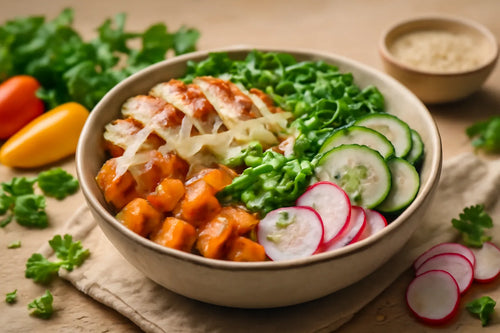 Chicken Sweet Potato Sesame Tahini Pokebowl