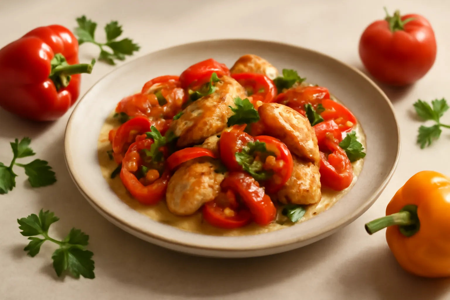 Kip met paprika en tomaat
