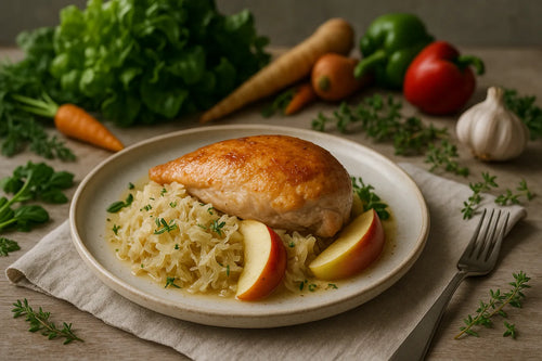 Chicken with sauerkraut and apple