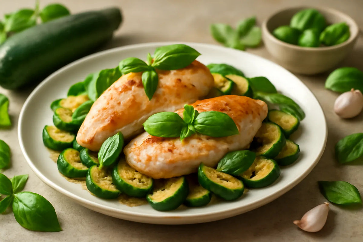Hähnchen mit Zucchini und Basilikum