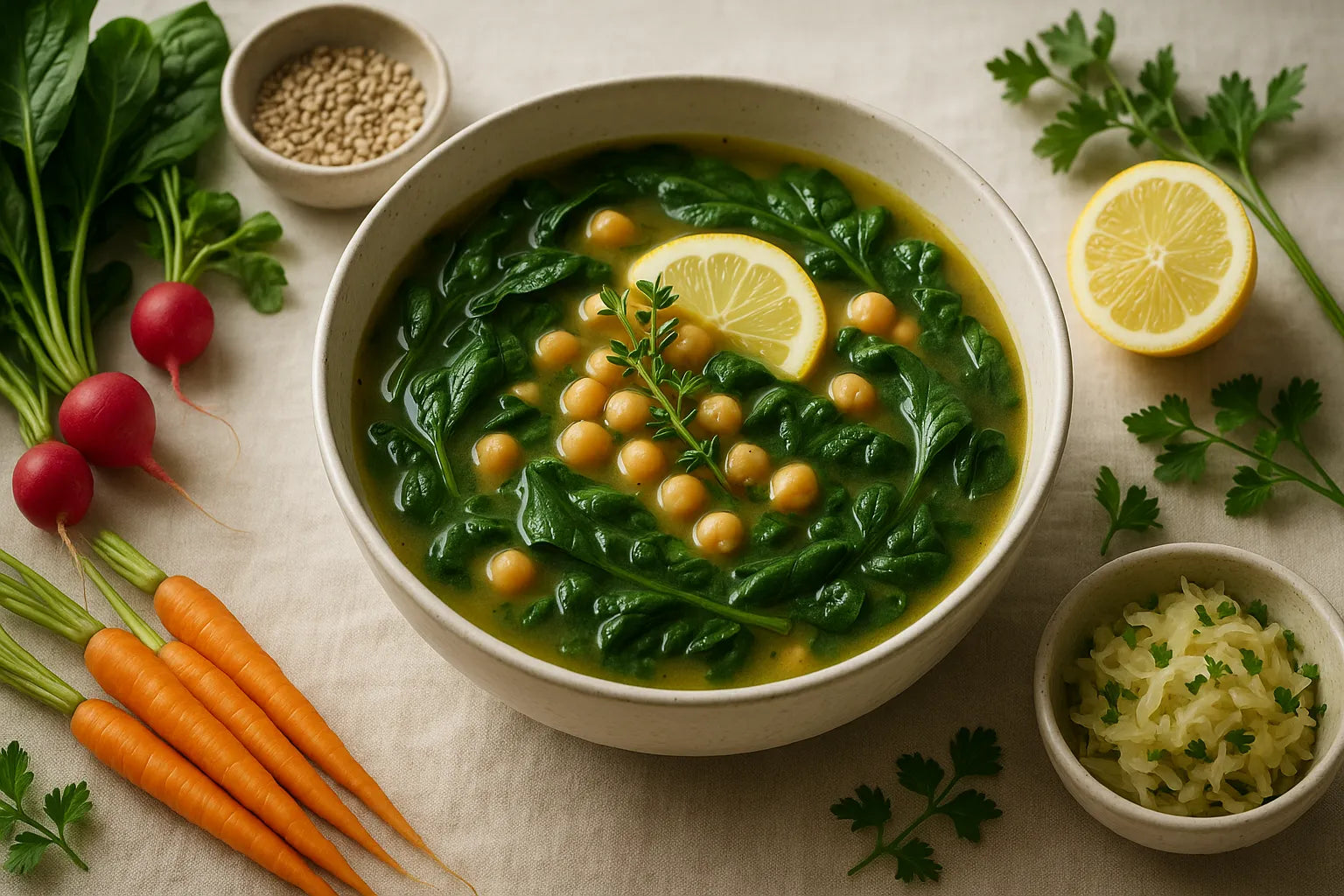 Chickpea Lemon Spinach Soup