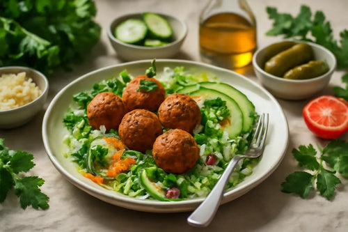 Chickpea meatballs with cabbage salad