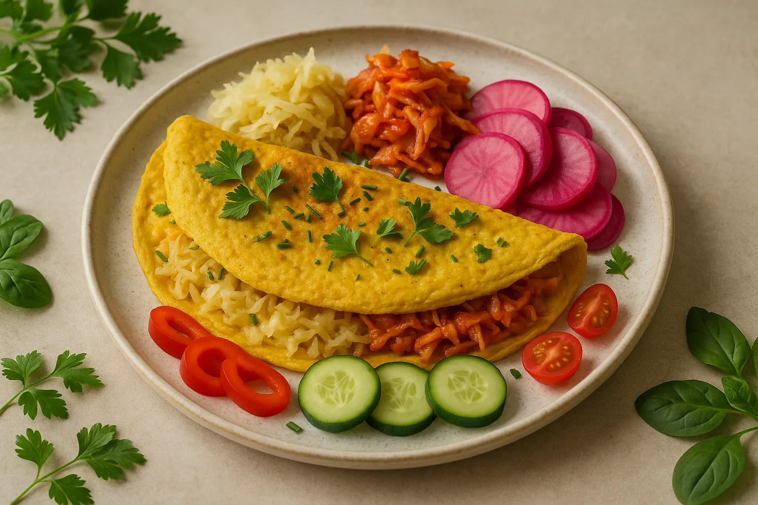 Chickpea Omelet with Fermented Vegetables