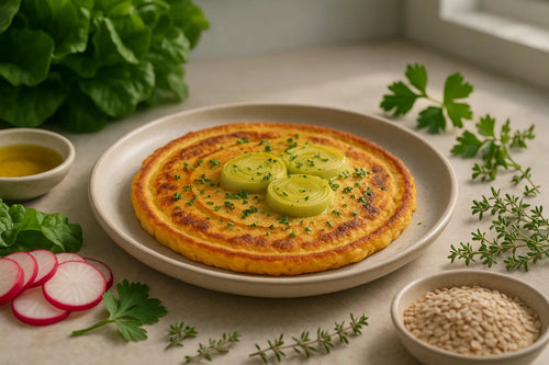 Chickpea pancake with leek