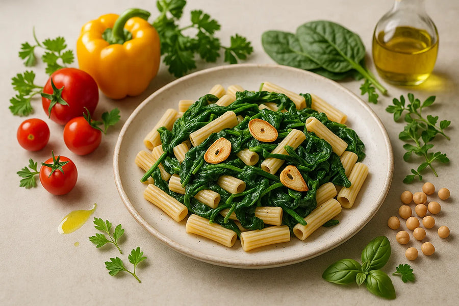 Chickpea Pasta with Spinach and Garlic
