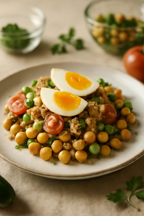 Kikkererwtensalade met tonijn en ei