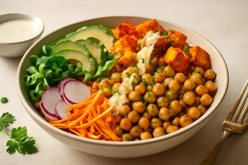 Chickpea Sweet Potato Tahini Pokebowl