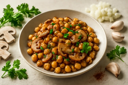 Kikkererwten met champignons en paprikapoeder