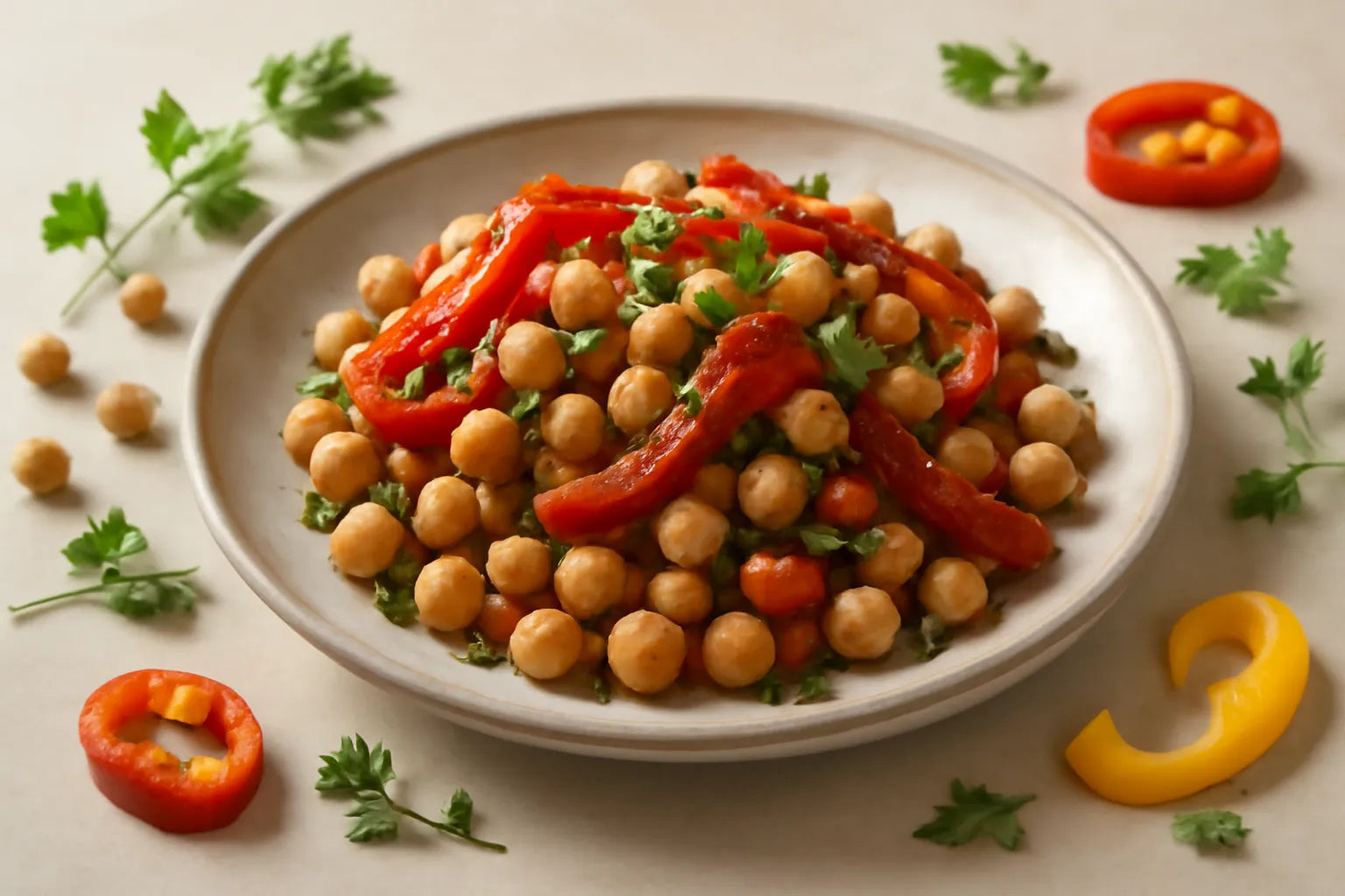 Chickpeas with roasted peppers