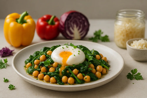 Chickpeas with spinach and egg