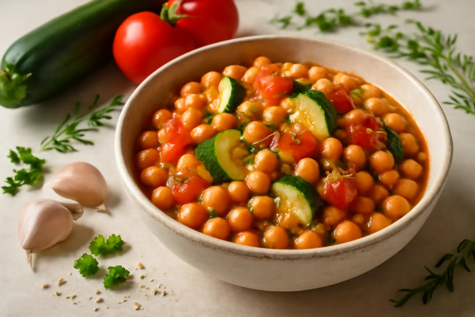 Kikkererwten met courgette en tomaat