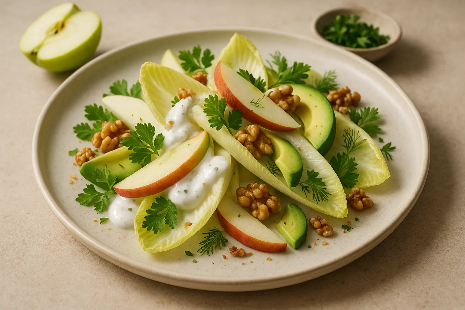 Chicory salad with apple and yogurt dressing