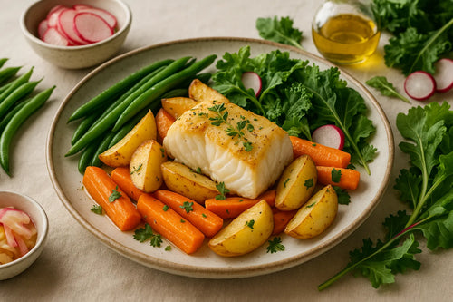 Cod with potato and carrot from the oven