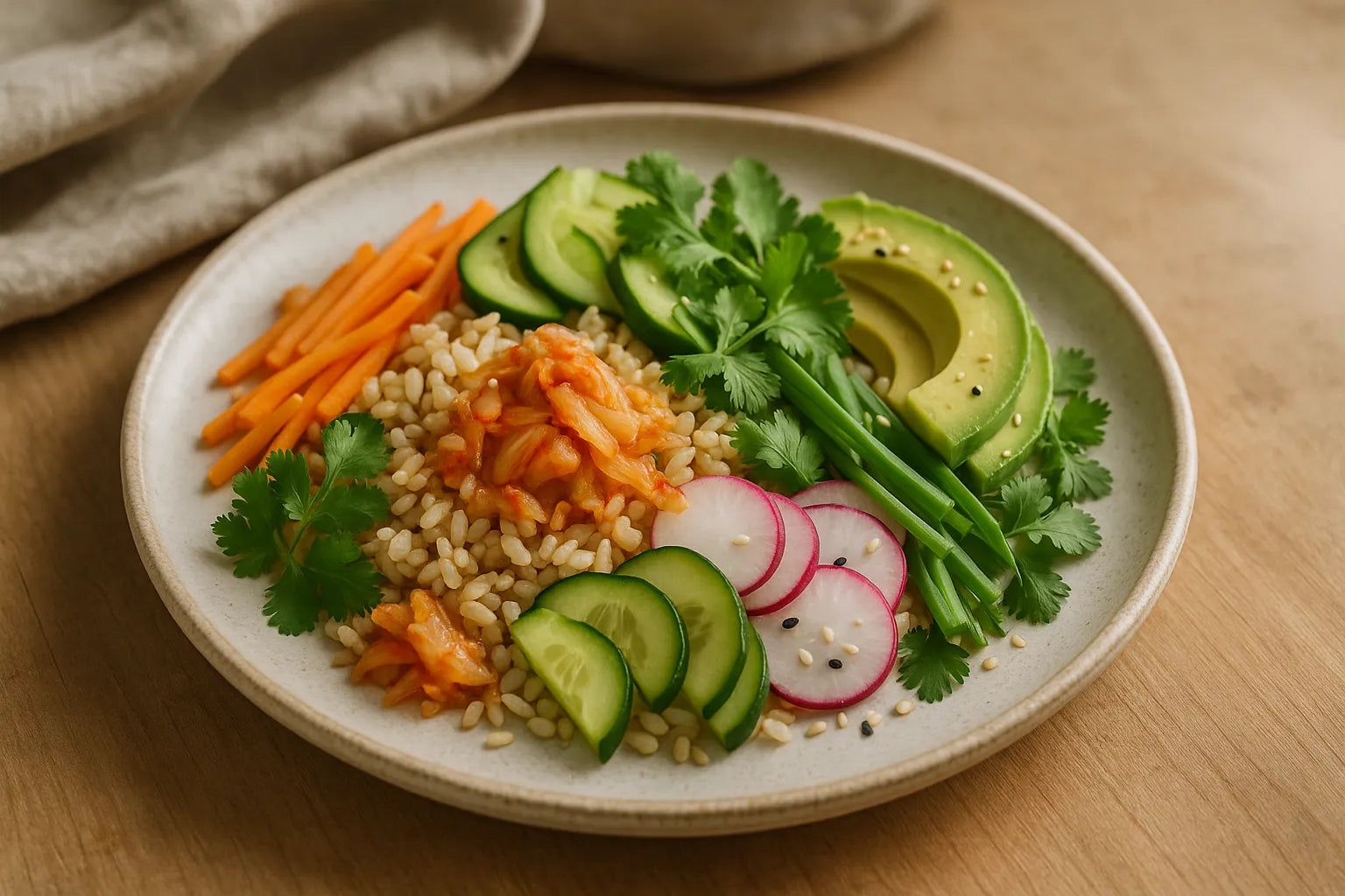 Cold Brown Rice Kimchi Salad