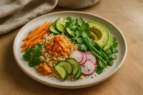 Cold Brown Rice Kimchi Salad