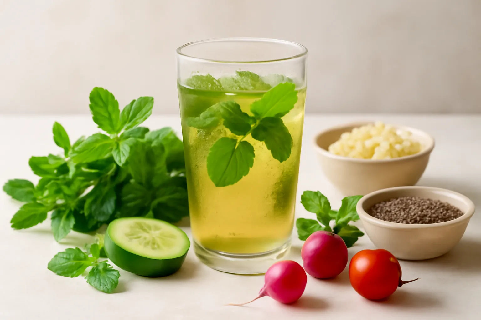 Cold sugar-free mint tea