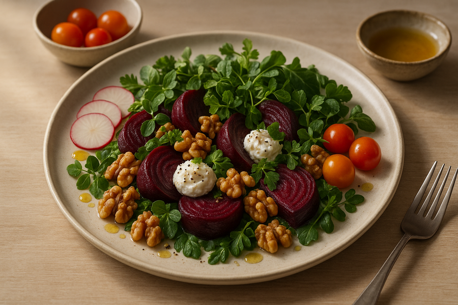 Roasted Beetroot, Walnut & Goat Cheese Salad