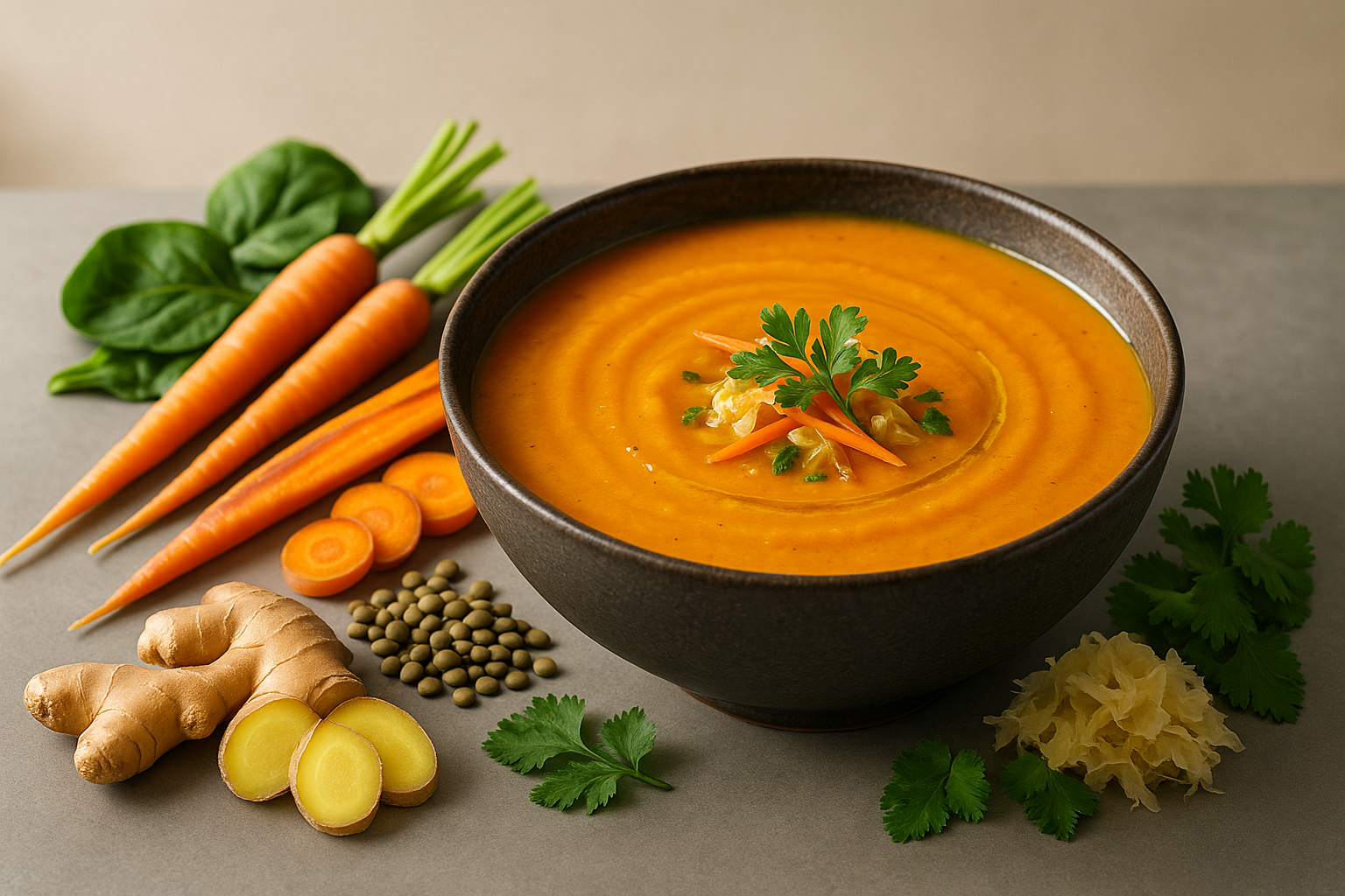 Karotten-Ingwer-Suppe mit Linsen