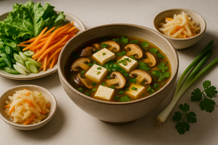 Tofu Miso Soup with Mushrooms