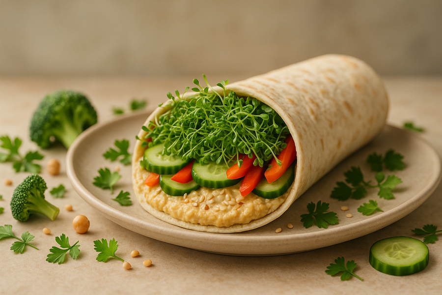 Broccoli Sprout and Hummus Wrap